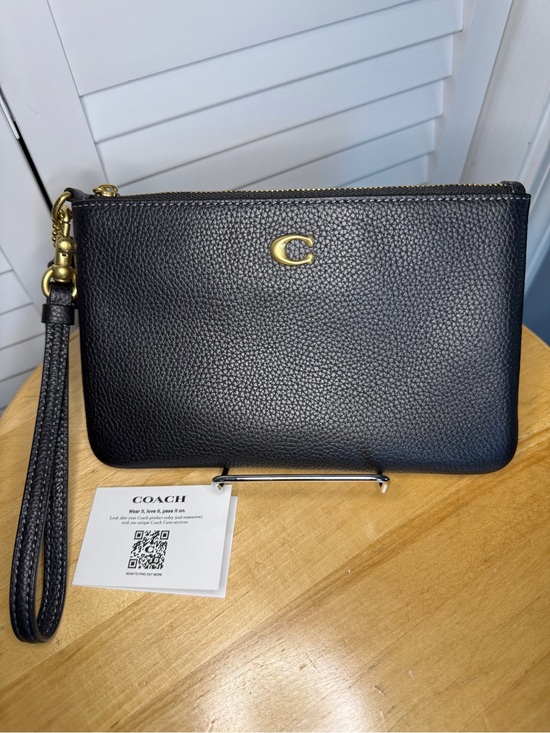 Coach Handbags - Coach Black Pebbled Leather Wristlet with Gold Hardware
